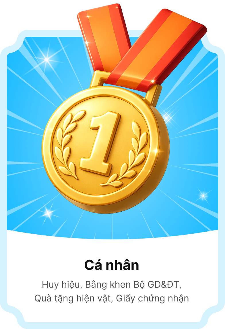 Cá nhân: Huy hiệu, Bằng khen Bộ GD&ĐT, Quà tặng hiện vật, Giấy chứng nhận